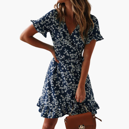 Women’s Beach Dress with V Neck and Ruffle Hem
