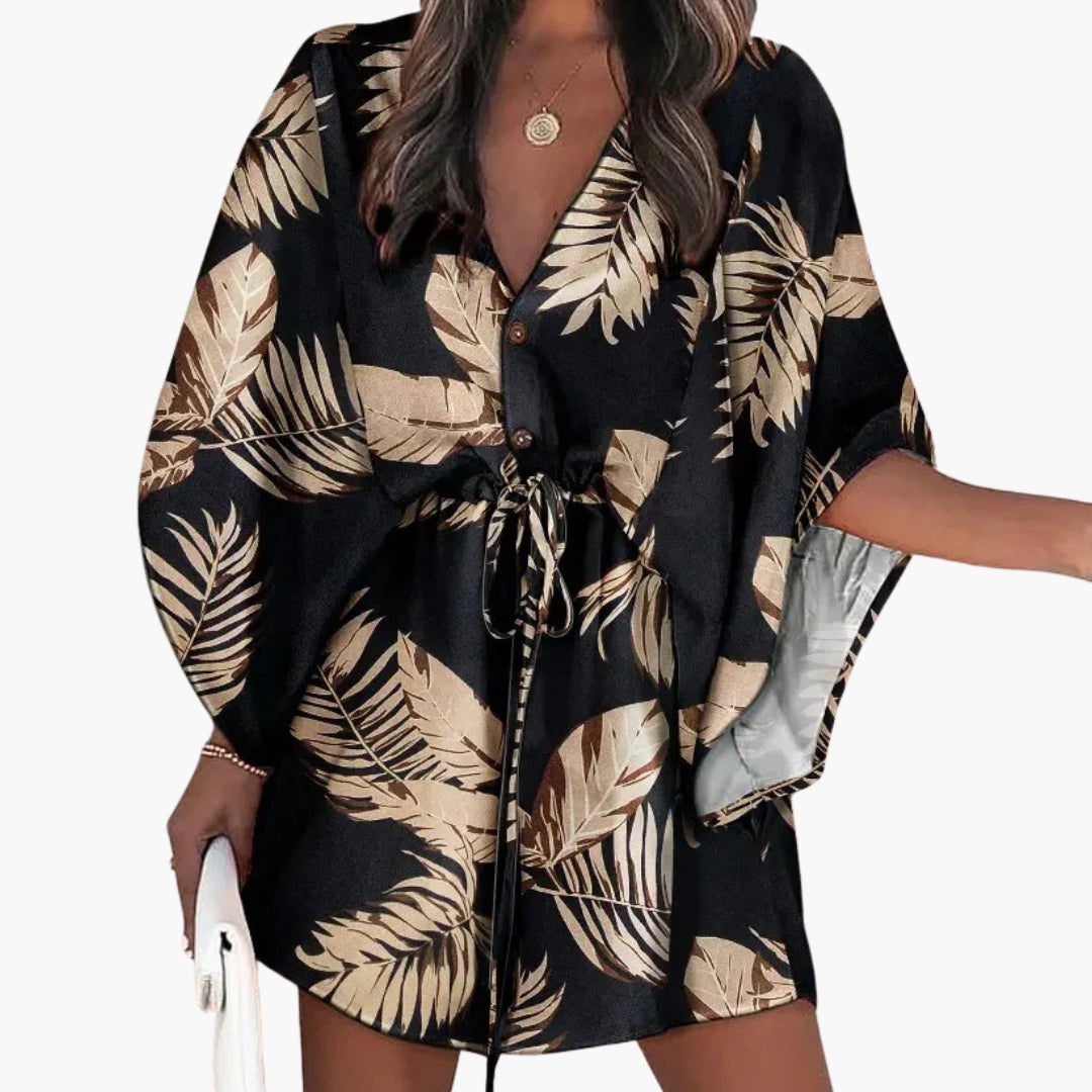 Women’s Beach Dress with Waist Tie and Button Front