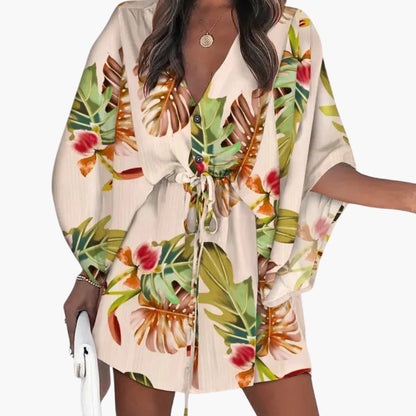 Women’s Beach Dress with Waist Tie and Button Front