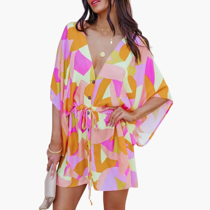 Women’s Beach Dress with Waist Tie and Button Front