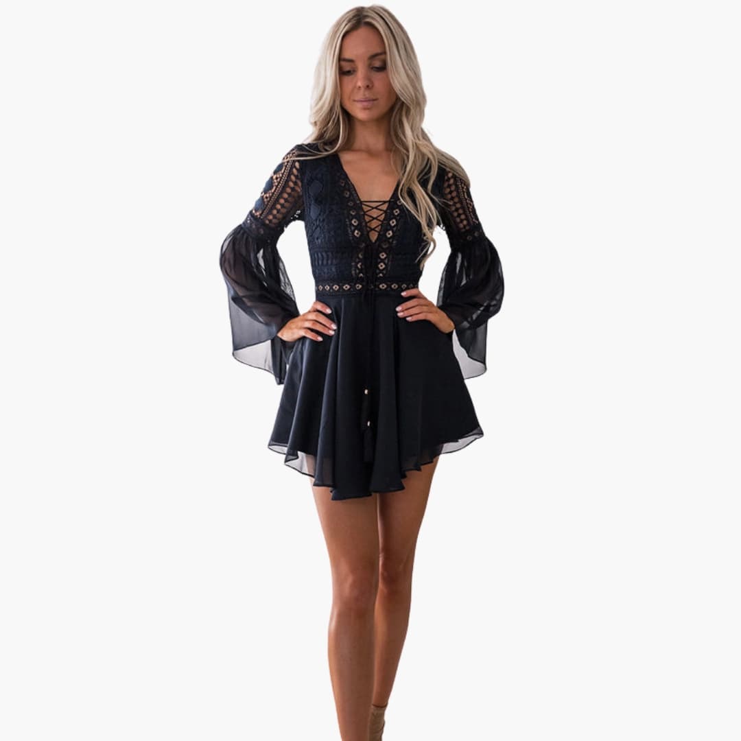 Women’s Dress with Lace Detail and Trumpet Sleeves