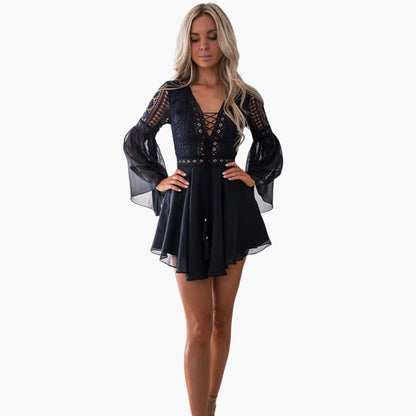 Women’s Dress with Lace Detail and Trumpet Sleeves