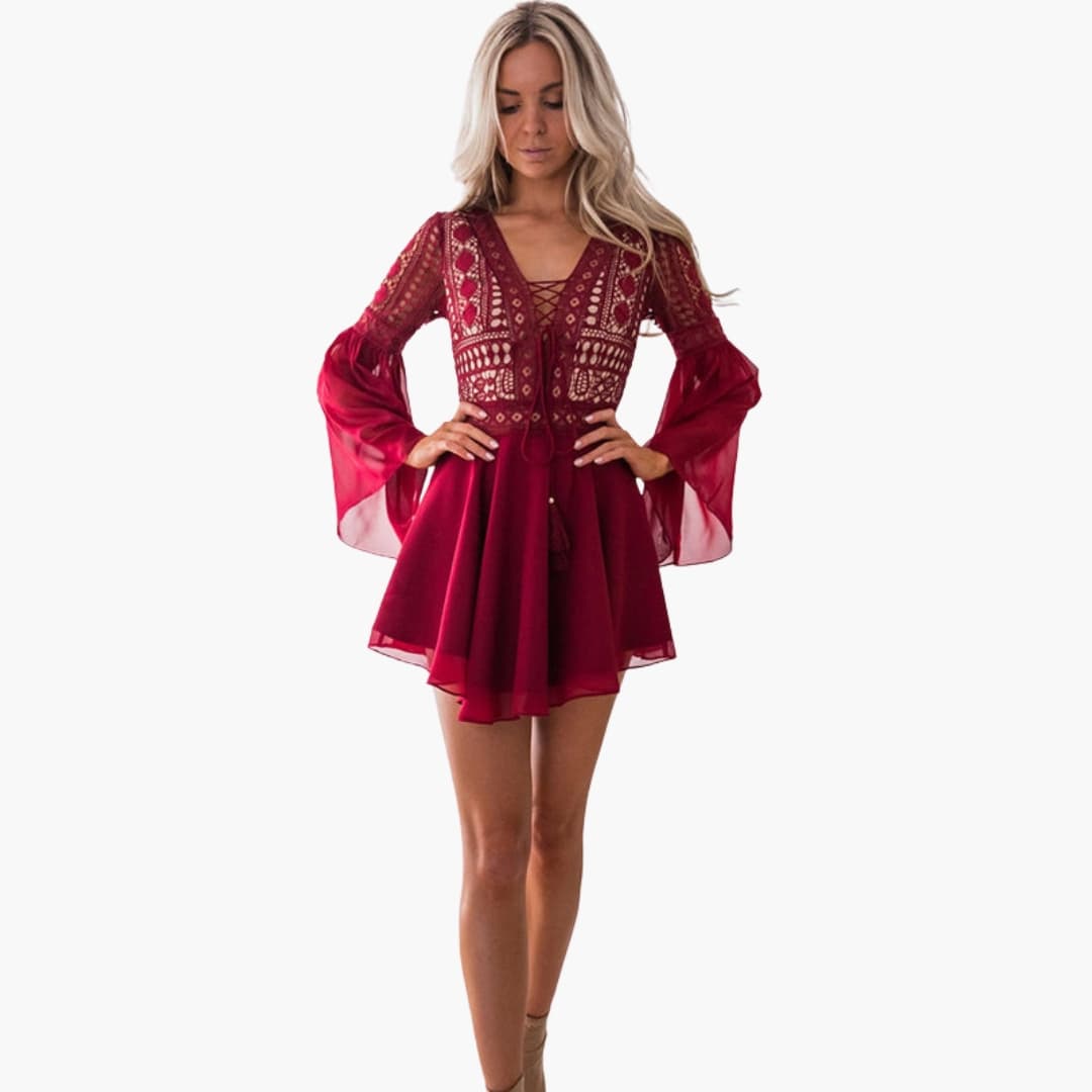 Women’s Dress with Lace Detail and Trumpet Sleeves