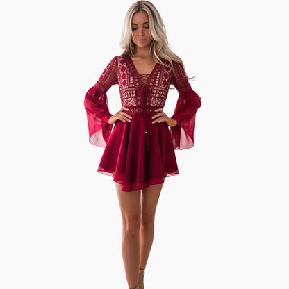Women’s Dress with Lace Detail and Trumpet Sleeves