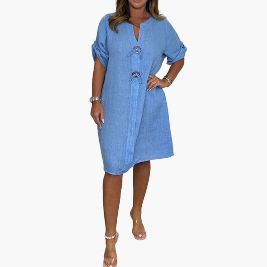 Women’s Dress with Long Sleeves and Plain Surface
