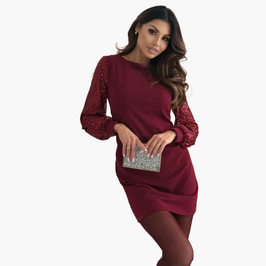 Women’s Dress with Long Sleeves and Textured Sleeves