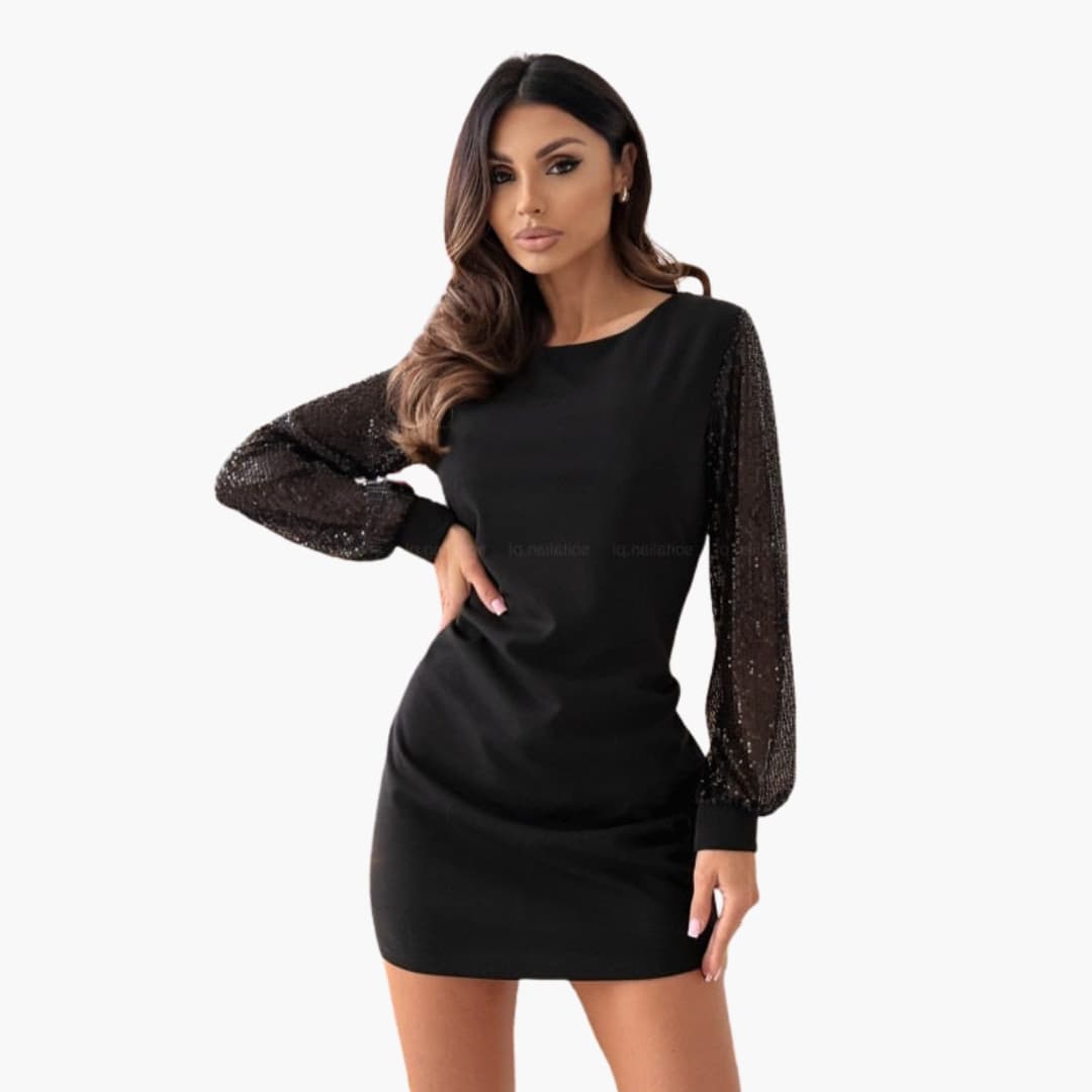 Women’s Dress with Long Sleeves and Textured Sleeves