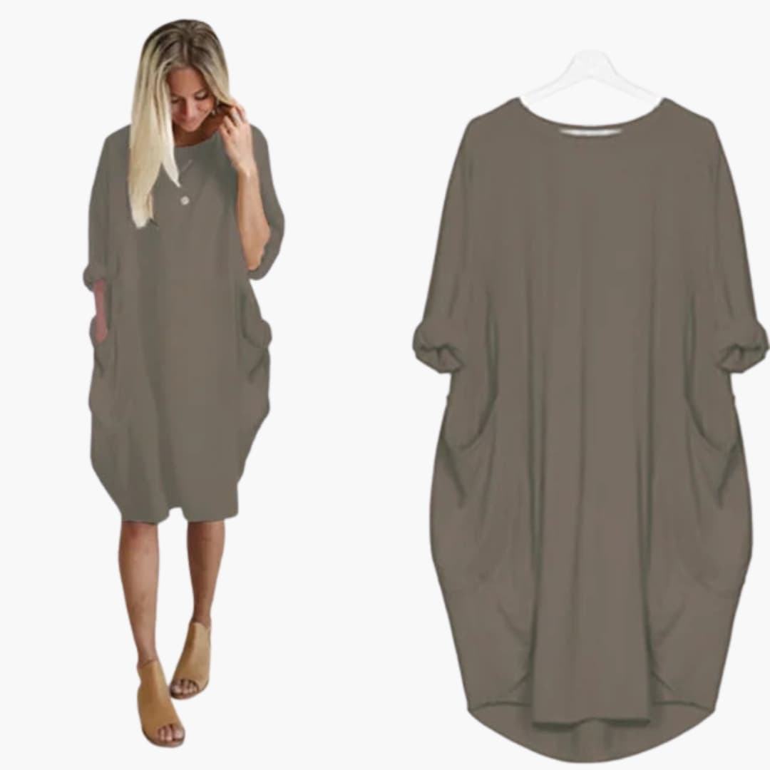 Women’s Dress with Round Neck and Short Sleeves