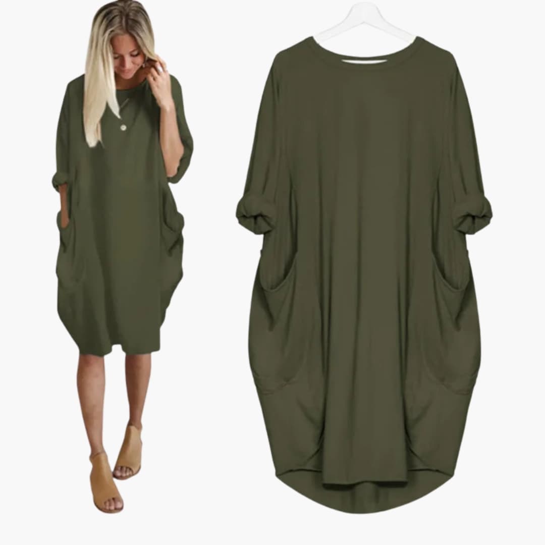 Women’s Dress with Round Neck and Short Sleeves
