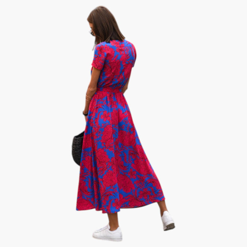 Women's Dress with V Neckline and Printed Surface