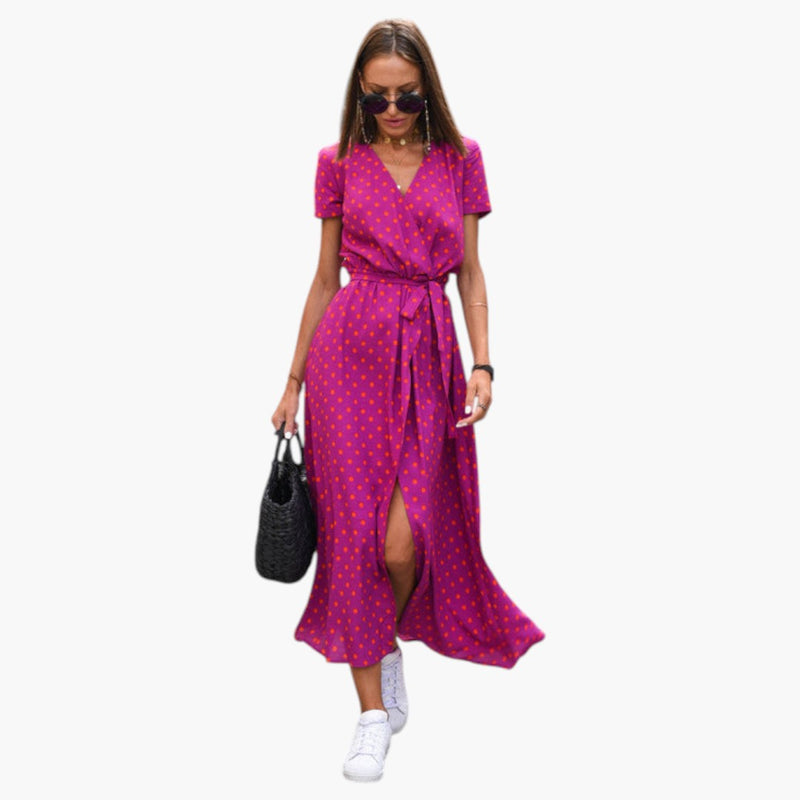 Women's Dress with V Neckline and Printed Surface