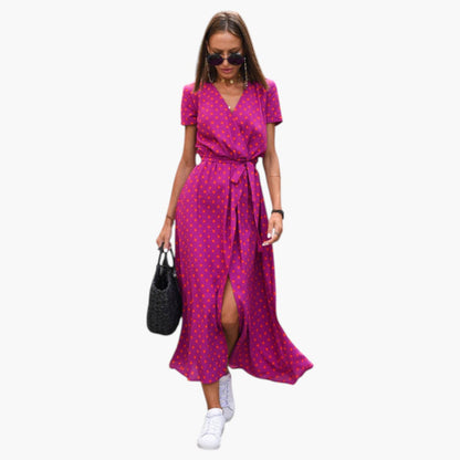 Women's Dress with V Neckline and Printed Surface