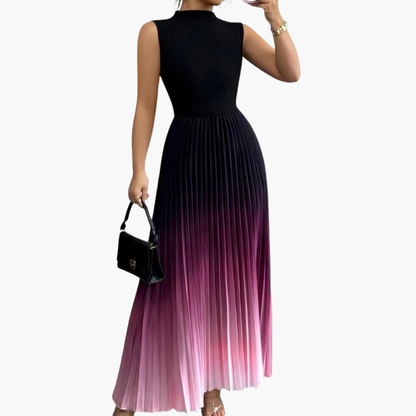 Women's Evening Dress with Sleeveless Design and Pleated Skirt