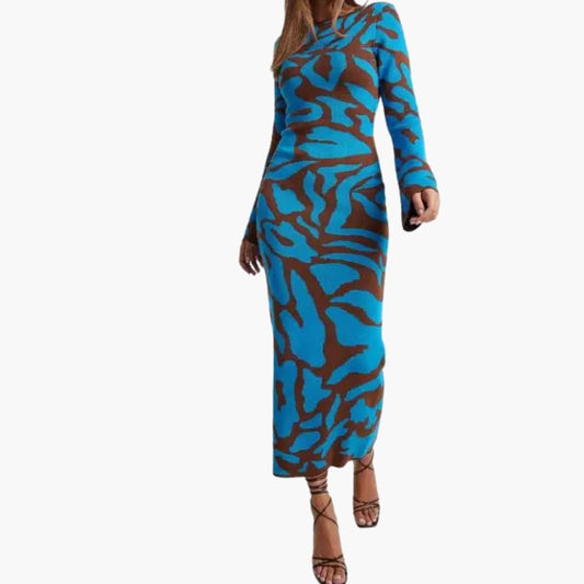 Women’s Floral Long Dress with Round Neckline