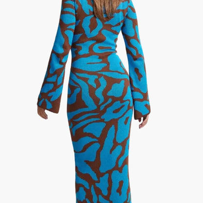 Women’s Floral Long Dress with Round Neckline