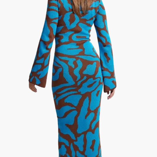 Women’s Floral Long Dress with Round Neckline