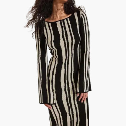 Women’s Floral Long Dress with Round Neckline