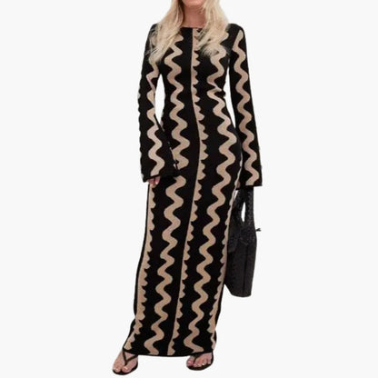 Women’s Floral Long Dress with Round Neckline