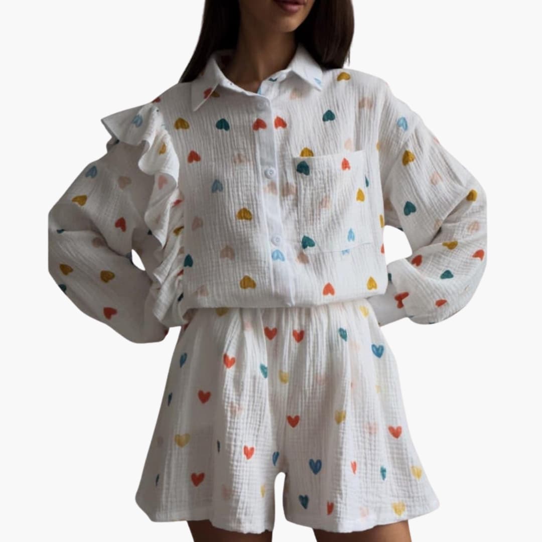 Women’s Floral Long Sleeve Shirt Dress with Ruffle Trim and Button Front