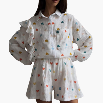 Women’s Floral Long Sleeve Shirt Dress with Ruffle Trim and Button Front