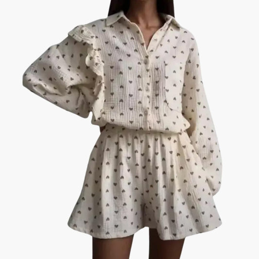 Women’s Floral Long Sleeve Shirt Dress with Ruffle Trim and Button Front