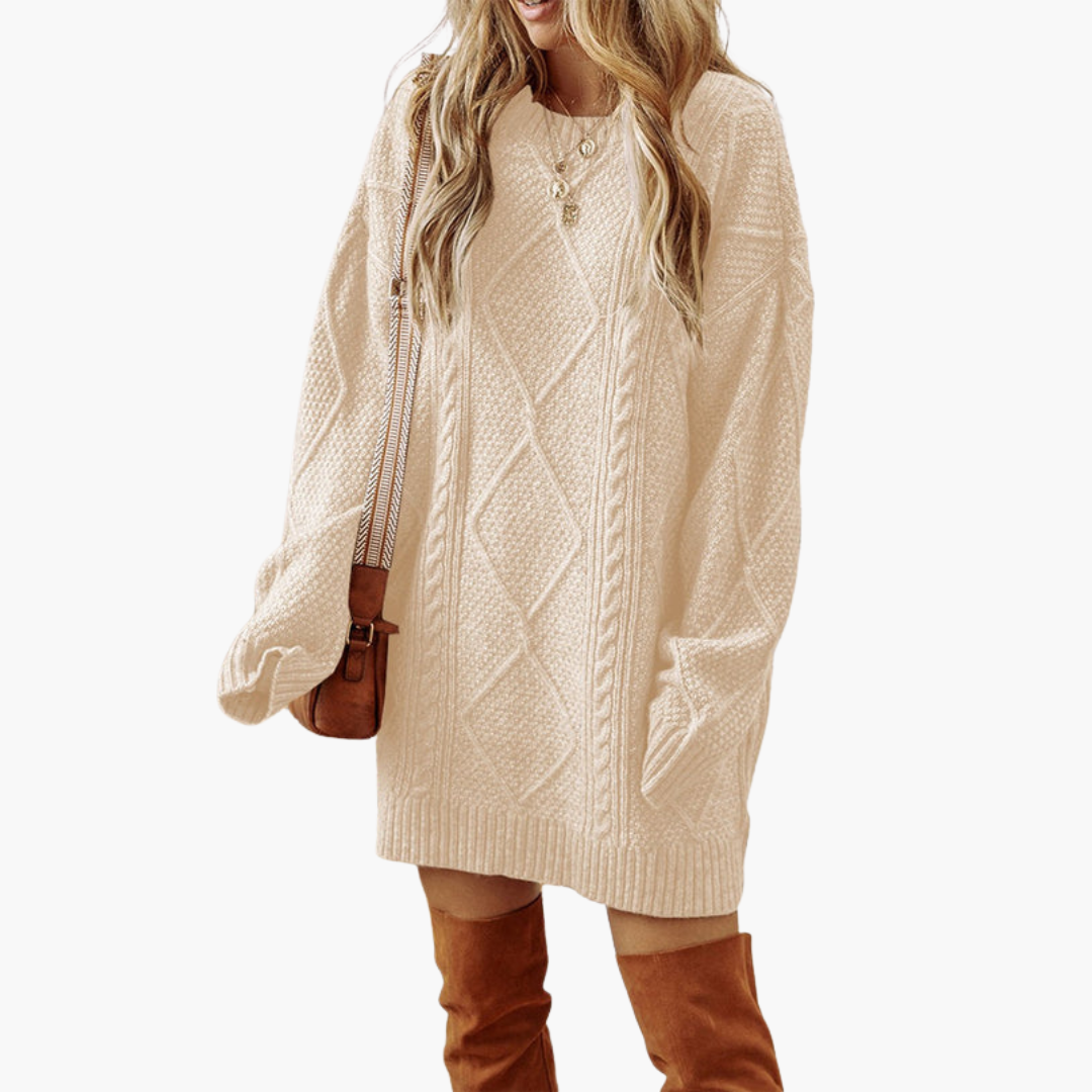 Women’s Knit Dress with Cable Detailing and Ribbed Edges