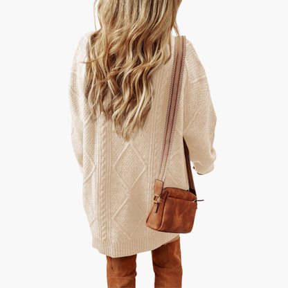 Women’s Knit Dress with Cable Detailing and Ribbed Edges