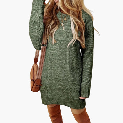 Women’s Knit Dress with Cable Detailing and Ribbed Edges