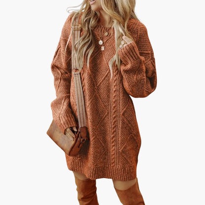 Women’s Knit Dress with Cable Detailing and Ribbed Edges