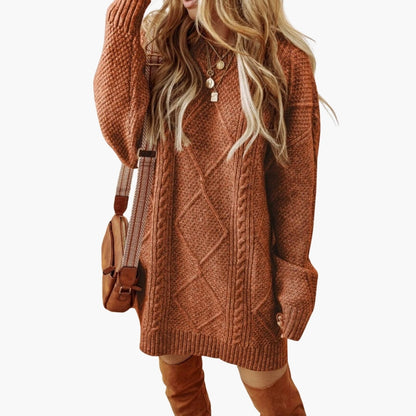 Women’s Knit Dress with Cable Detailing and Ribbed Edges