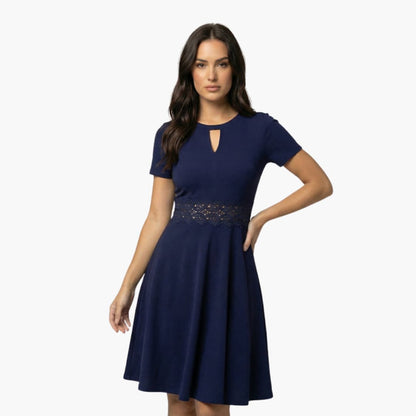 Women’s Lace Waist Dress with Short Sleeves and Defined Fit