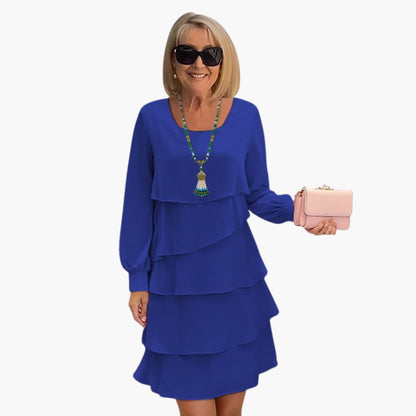 Women’s Layered Dress with Round Neckline and Long Sleeves