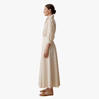 Women’s Long Shirt Dress with Waist Detail and Button Front