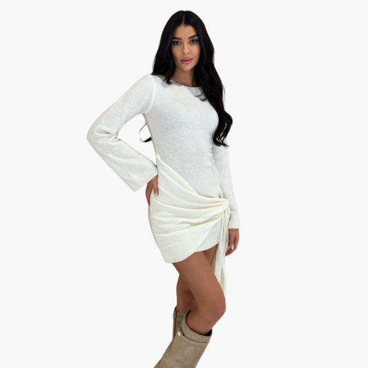 Women’s Long Sleeve Dress with Front Knot Detail