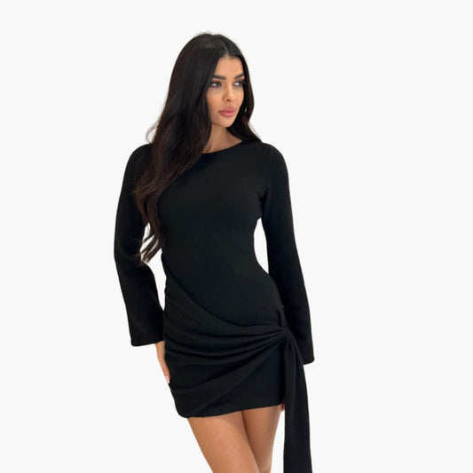 Women’s Long Sleeve Dress with Front Knot Detail