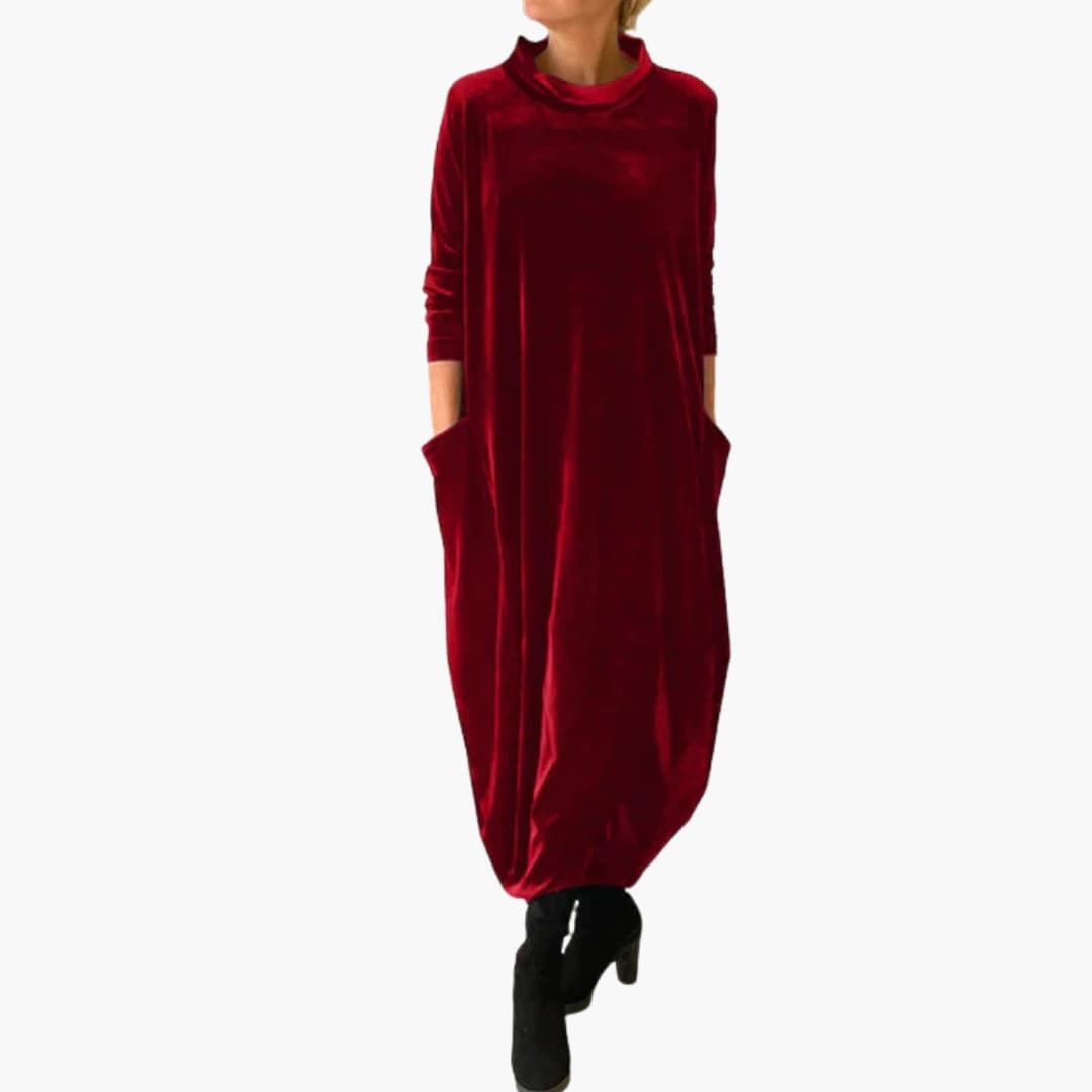 Women's Long Sleeve Evening Dress with Textured Material