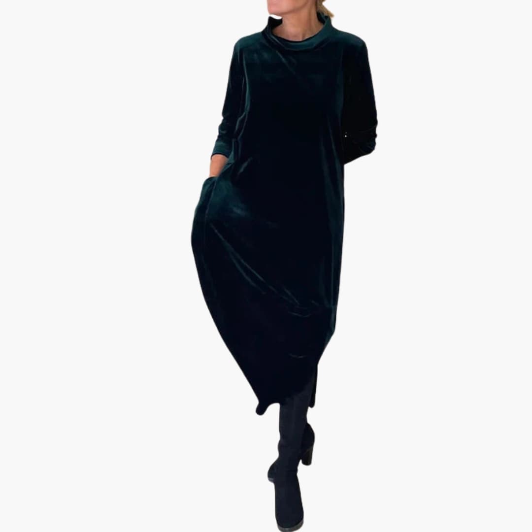 Women's Long Sleeve Evening Dress with Textured Material