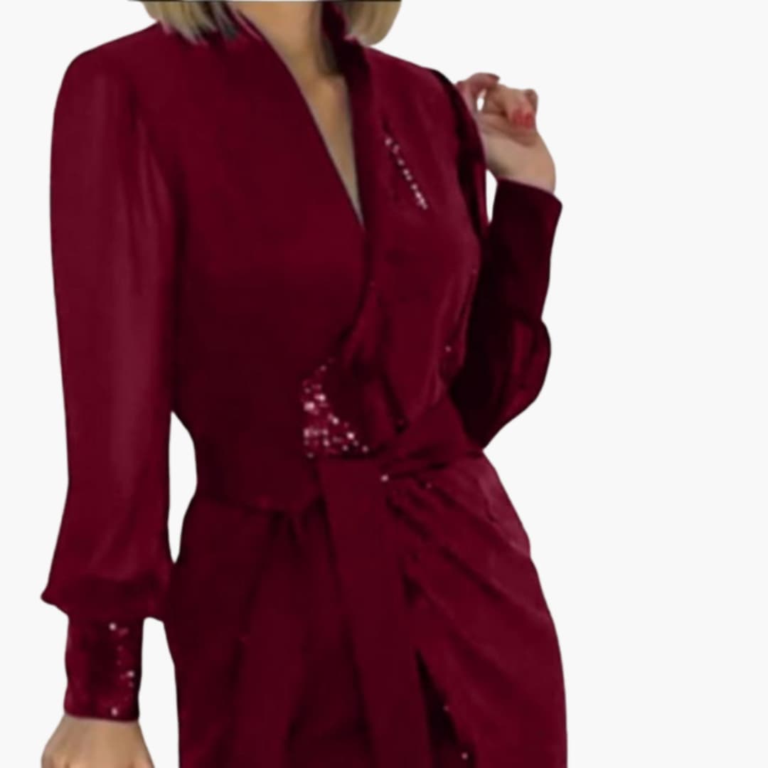 Women’s Long Sleeve Sequin Dress with Fitted Waist