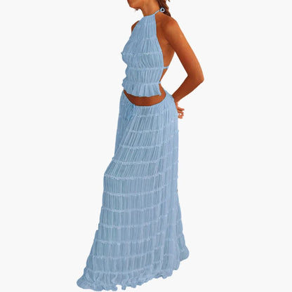 Women’s Maxi Dress with Adjustable Bodice and Ruffle Trim