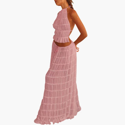 Women’s Maxi Dress with Adjustable Bodice and Ruffle Trim