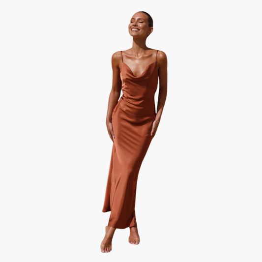 Women’s Maxi Dress with Adjustable Spaghetti Straps and Round Neck