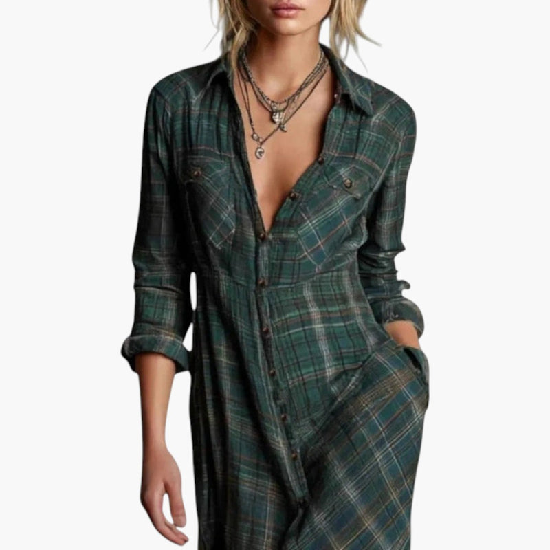 Women's Maxi Dress with Button Closure and Side Pockets