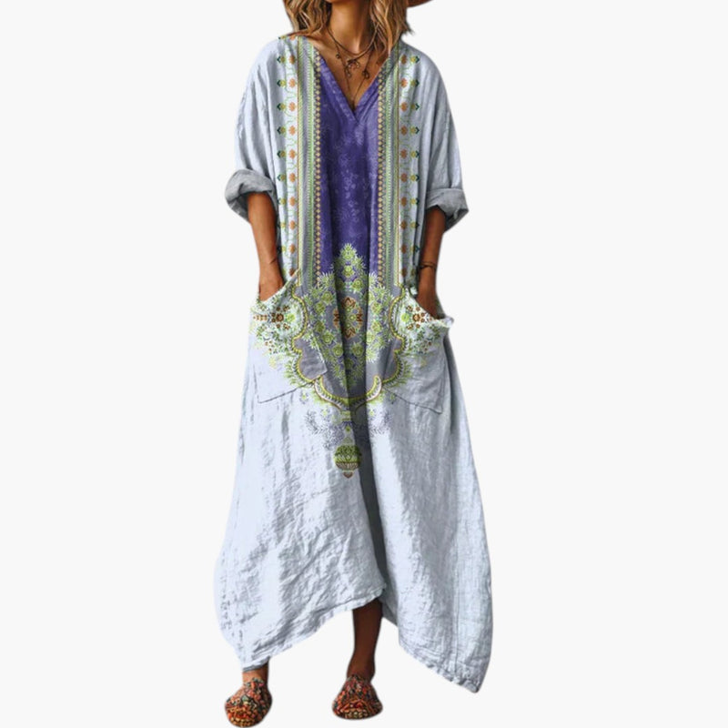 Women's Maxi Dress with Embroidery and Pockets