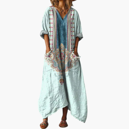Women's Maxi Dress with Embroidery and Pockets