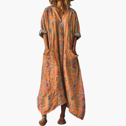 Women's Maxi Dress with Embroidery and Pockets