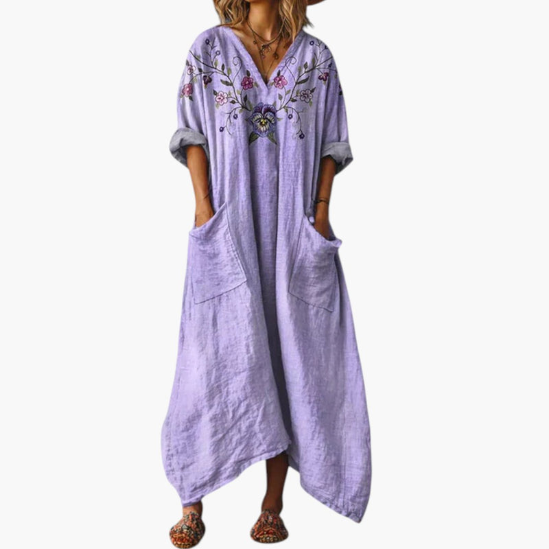 Women's Maxi Dress with Embroidery and Pockets