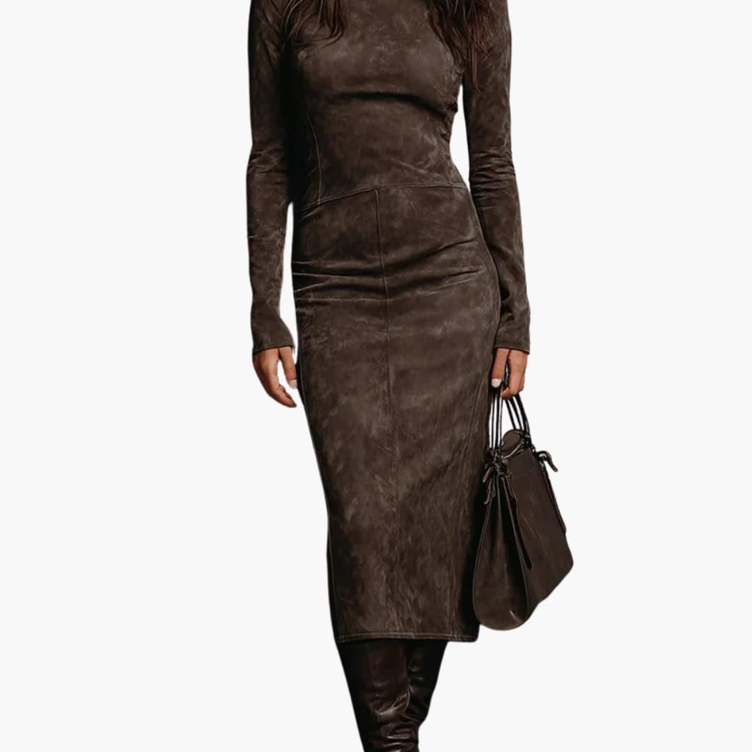 Women's Maxi Dress with High Neck and Lace Detail Asymmetrical Hem