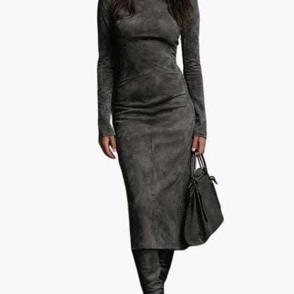 Women's Maxi Dress with High Neck and Lace Detail Asymmetrical Hem