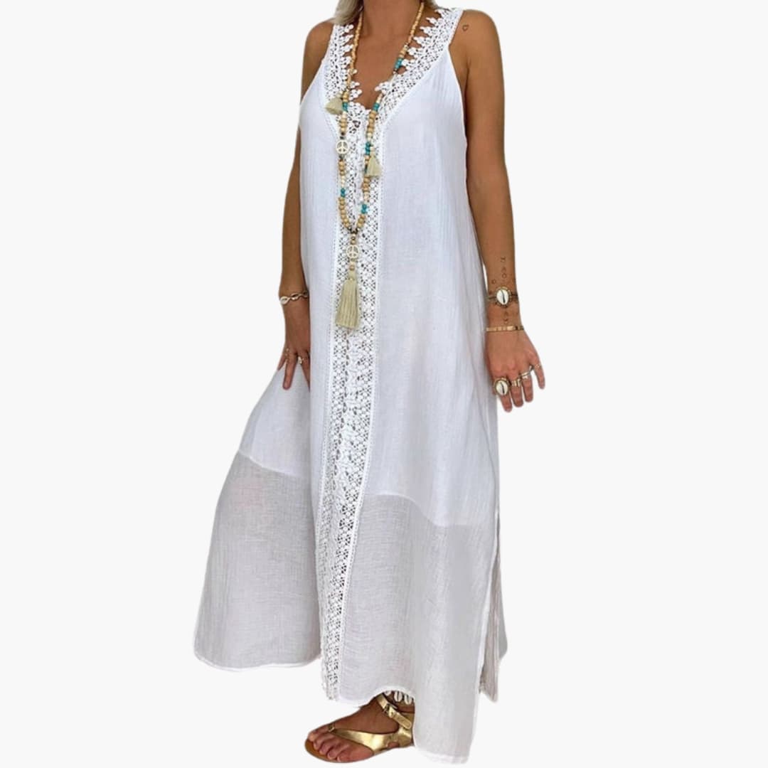 Women’s Maxi Dress with Lace Trim and Side Slits
