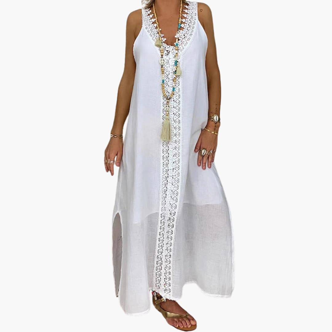 Women’s Maxi Dress with Lace Trim and Side Slits